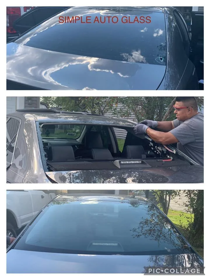 A technician installing a new windshield on a car.