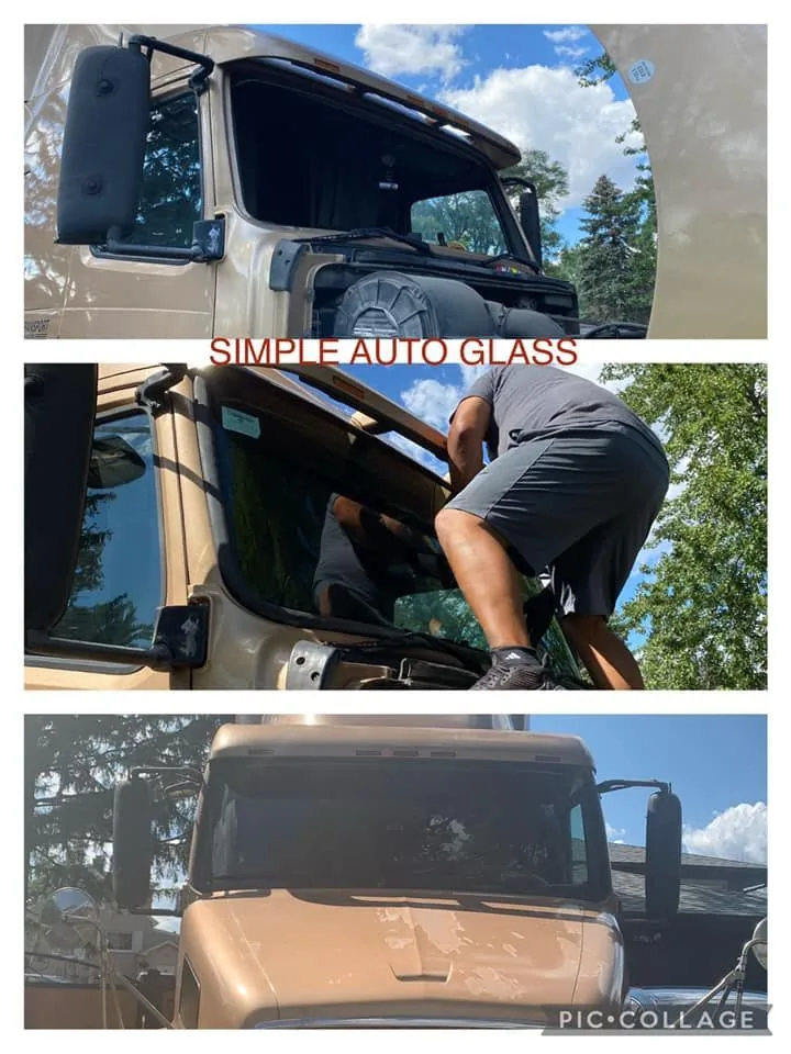 A technician installing Simple Auto Glass on a truck.