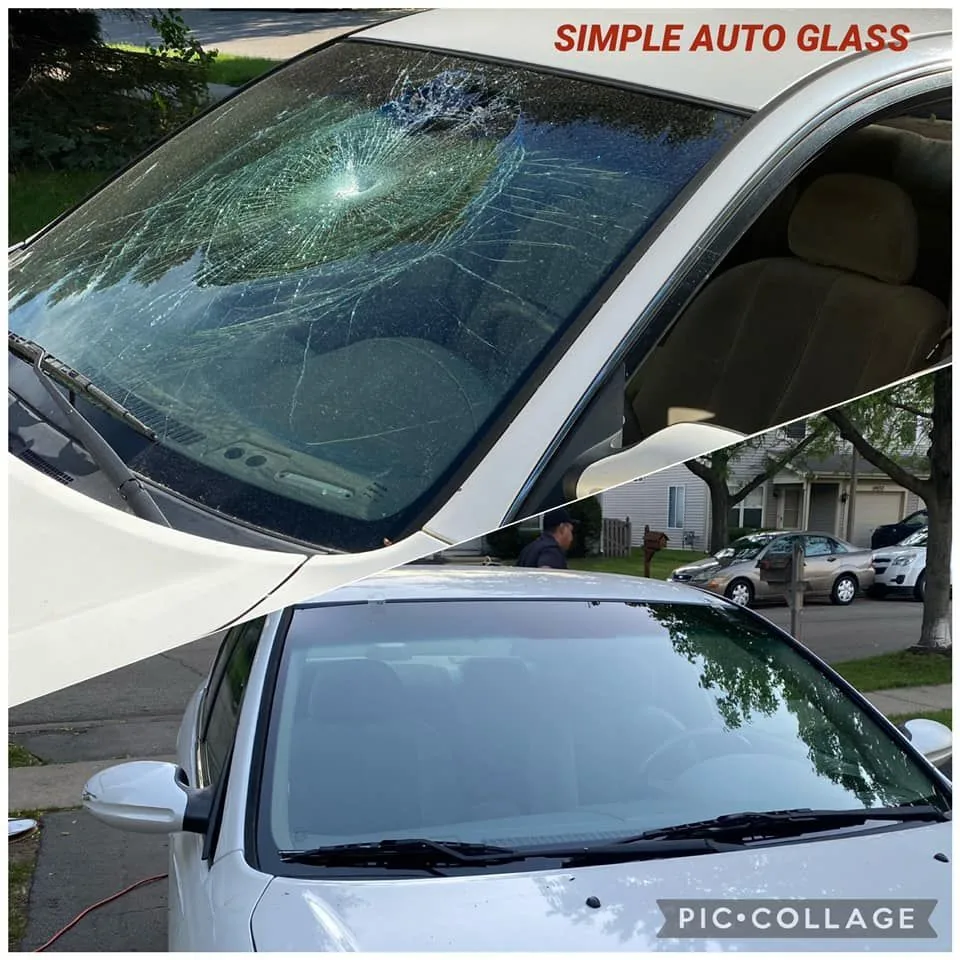 A car with a broken windshield.